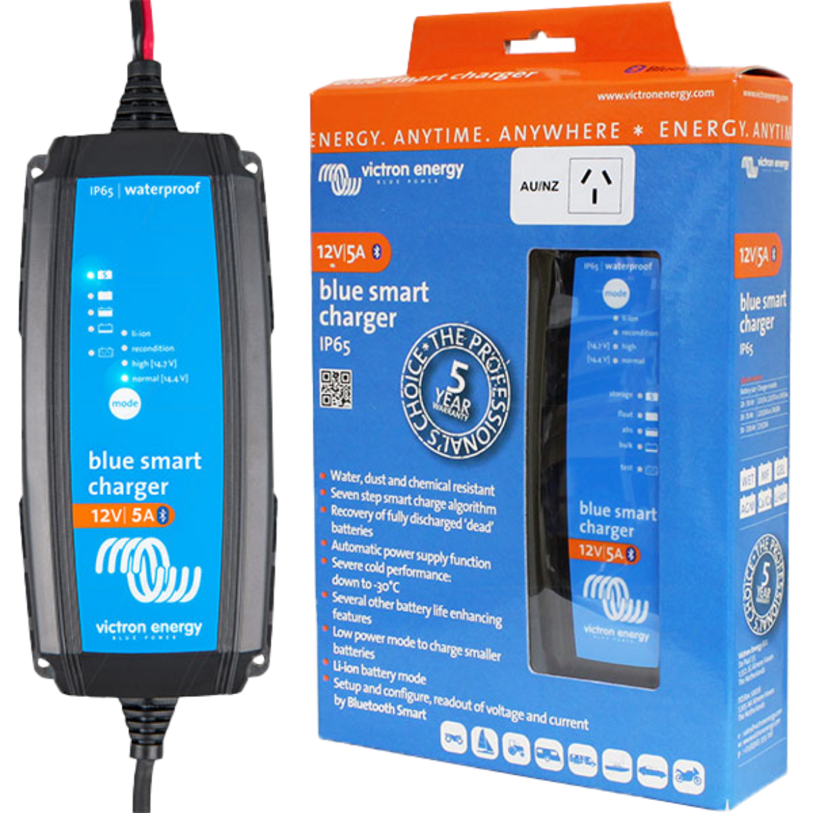 Picture of 12V 5AH VICTRON BLUE SMART SLA/LIFEPO4 CHARGER - IP65 RATING (BPC120533014R)