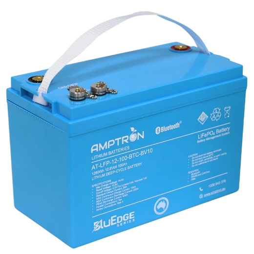 Picture of 12VOLT 100AH / 200A BMS / 1280WH CAPACITY AMPTRON BLUEDGE LIFEPO4 ABS BATTERY WITH BLUETOOTH & DATA COMMS - IP66 RATING