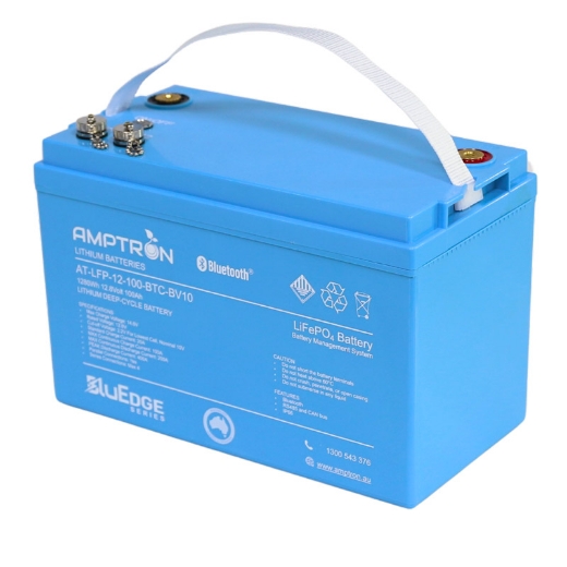 Picture of 12VOLT 100AH / 200A BMS / 1280WH CAPACITY AMPTRON BLUEDGE LIFEPO4 ABS BATTERY WITH BLUETOOTH & DATA COMMS - IP66 RATING