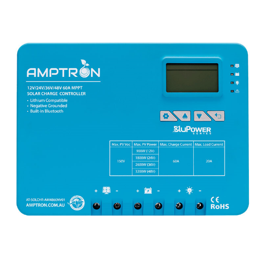 Picture of 12V/24V/36V/48V 60AH AMPTRON AM MPPT SOLAR CHARGE CONTROLLER WITH BLUETOOTH LITHIUM COMPATIBLE