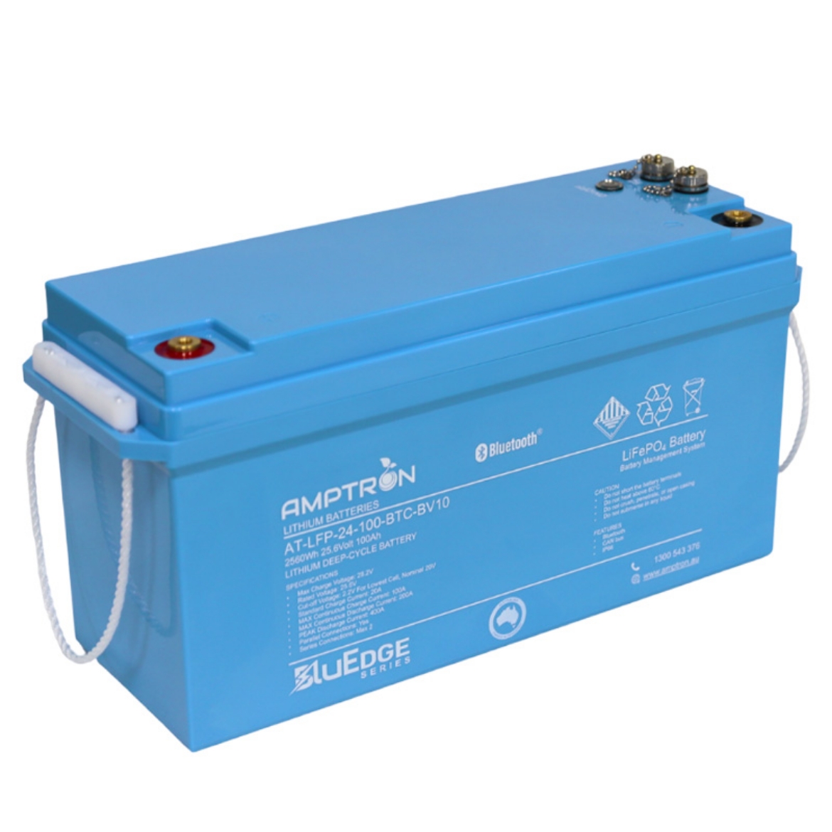 Picture of 24 VOLT 100AH / 200A BMS / 2560WH CAPACITY AMPTRON BLUEDGE LIFEPO4 ABS BATTERY WITH BLUETOOTH & DATA COMMS - IP66 RATING