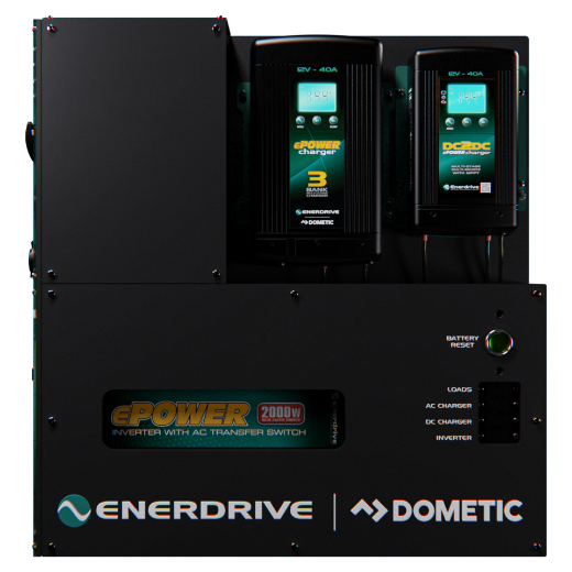 Picture of ENERDRIVE LEFT MOUNT ADVENTURER 01 SYSTEM - 12V 40A AC CHARGER, 12V 40A DC-DC CHARGER, 12V 2000W INVERTER & EPRO+ MONITOR