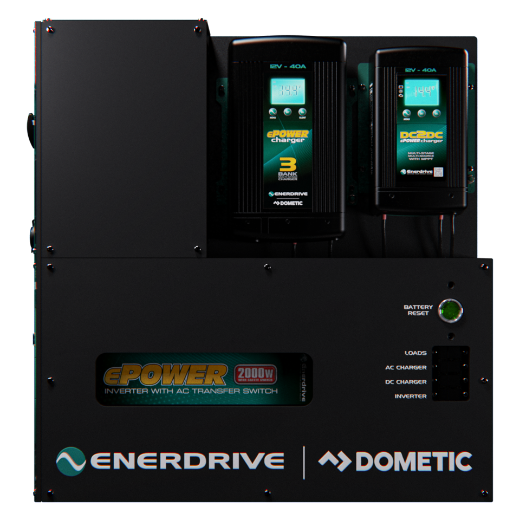 Picture of ENERDRIVE LEFT MOUNT ADVENTURER 02 SYSTEM - 12V 40A AC CHARGER, 12V 40A DC-DC CHARGER, 12V 2000W INVERTER & SIMARINE MONITOR