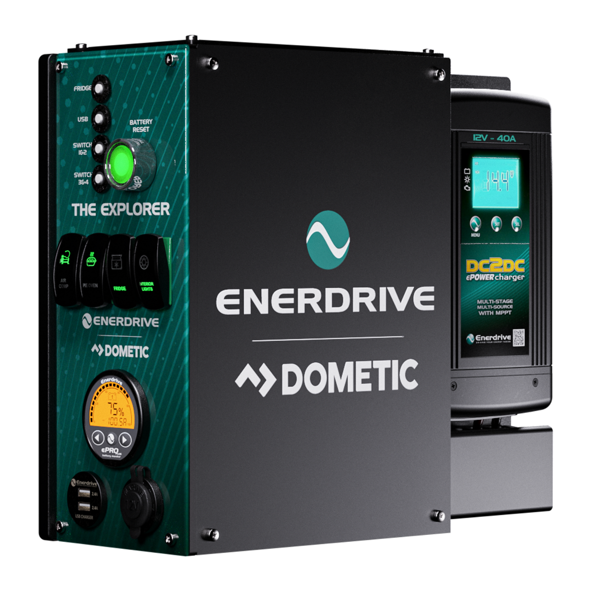 Picture of ENERDRIVE LEFT MOUNT EXPLORER 01 SYSTEM - 40A DC-DC CHARGER & EPRO+ MONITOR