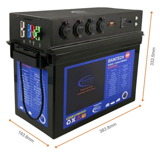 Picture of BAINTECH 12.8V 150 AMP HOUR LIFEPO4 POWERTOP WITH BUILT-IN 40A DC-DC CHARGE AND 40A MPPT SOLAR REG