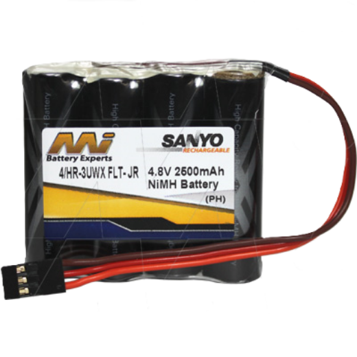 Picture of HR-3UWX-BP4 2500mAh SANYO 4.8V 4 x AA NiMH FLAT PACK C/W JR CONNECTOR R/C HOBBY PACK