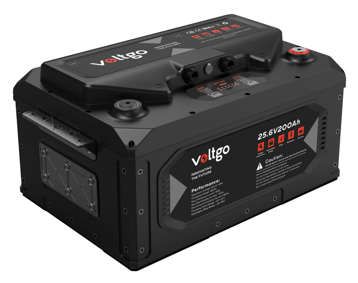 Picture of 25.6V 200AH 5120WH LIFEPO4 IP65 RATED VOLTGO BATTERY WITH BLUETOOTH/CAN/RS485 COMMUNICATIONS SUPPORT AND SCALABILITY UP TO 81.92KWH SYSTEMS