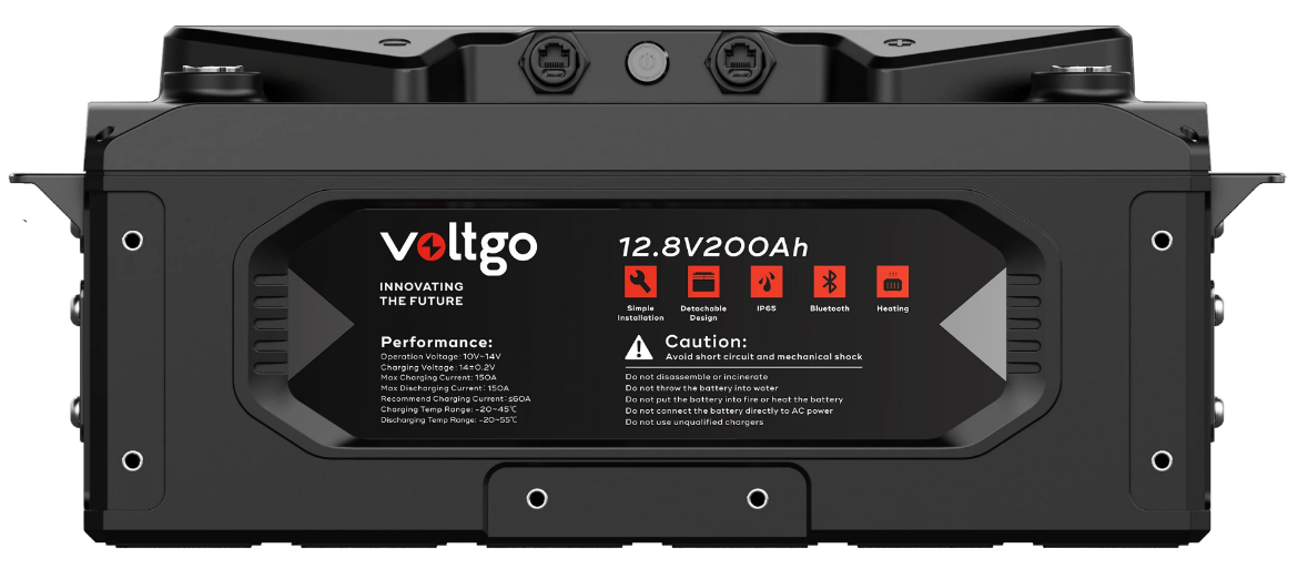 Picture of 12.8V 200AH 2560WH LIFEPO4 IP65 RATED VOLTGO BATTERY WITH BLUETOOTH/CAN/RS485 COMMUNICATIONS SUPPORT AND SCALABILITY UP TO 40.96KWH SYSTEMS