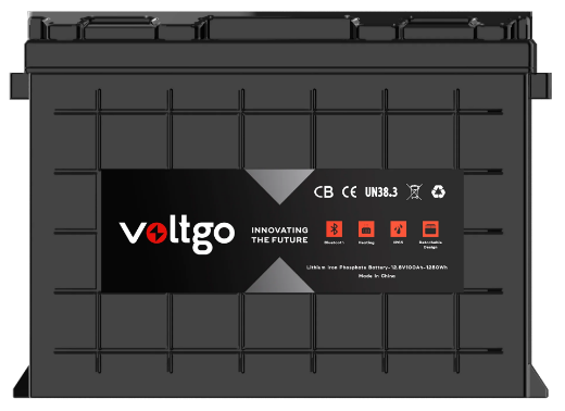 Picture of 12.8V 100AH 1280WH LIFEPO4 IP65 RATED VOLTGO BATTERY WITH BLUETOOTH AND SCALABILITY UP TO 5.12KWH SYSTEMS