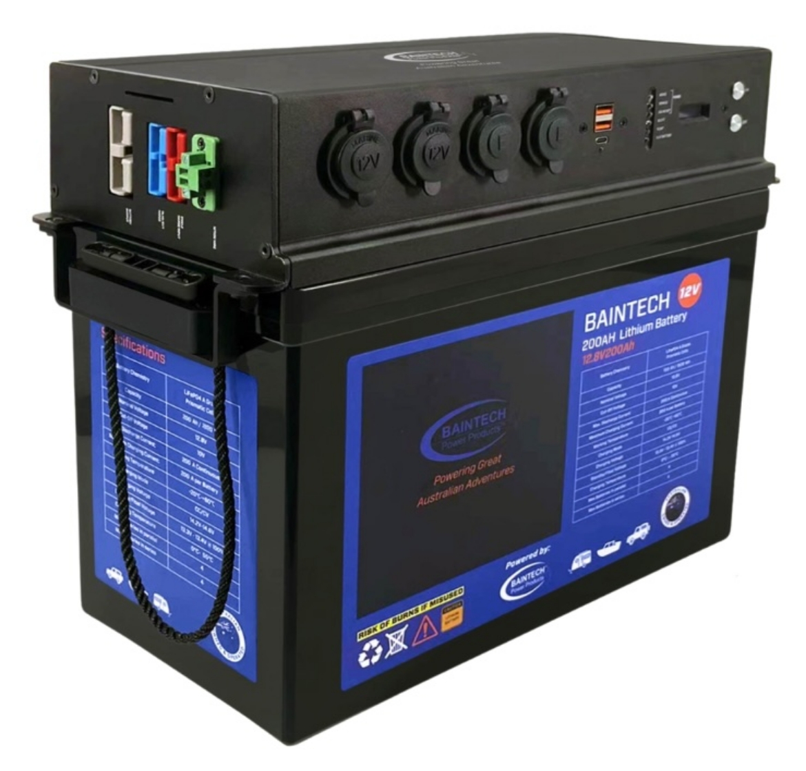 Picture of BAINTECH 12.8V 200 AMP HOUR LIFEPO4 POWERTOP WITH BUILT-IN 40A DC-DC CHARGE AND 40A MPPT SOLAR REG.