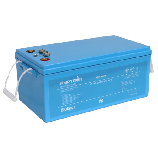 Picture of 36 VOLT 100AH / 100A BMS / 3840WH CAPACITY AMPTRON BLUEDGE LIFEPO4 ABS BATTERY WITH BLUETOOTH & DATA COMMS - IP66 RATING