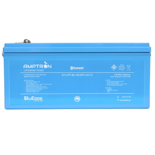 Picture of 36 VOLT 100AH / 100A BMS / 3840WH CAPACITY AMPTRON BLUEDGE LIFEPO4 ABS BATTERY WITH BLUETOOTH & DATA COMMS - IP66 RATING