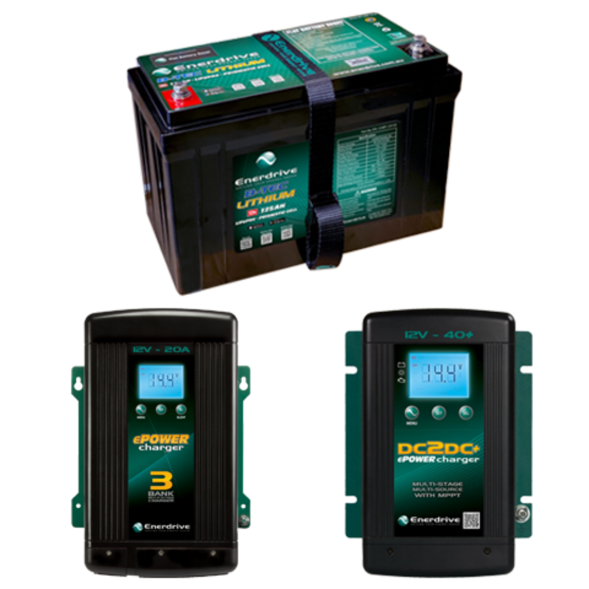 Picture of ENERDRIVE EPOWER B-TEC 12V 125AH LITHIUM BATTERY, 12V 40A DC2DC+ CHARGER & 12V 20A AC CHARGER BUNDLE