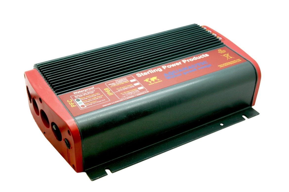 Picture of STERLING AQUANAUTIC 12 VOLT 20 AMP HOUR FULLY AUTOMATIC 4 STAGE BATTERY CHARGER. IP68 - COMPLETELY WATERPROOF & DUSTPROOF. 2 YEAR WARRANTY. FITTED WITH GOLD PLATED TERMINALS TO PREVENT RUST.  SUITABLE FOR ALL TYPES OF BATTERIES.