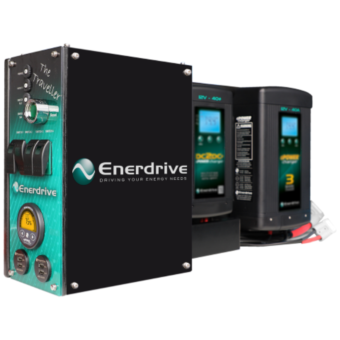 Picture of ENERDRIVE LEFT MOUNT TRAVELLER 01 SYSTEM - 40A AC CHARGER, 40A DC-DC CHARGER & EPRO+ MONITOR