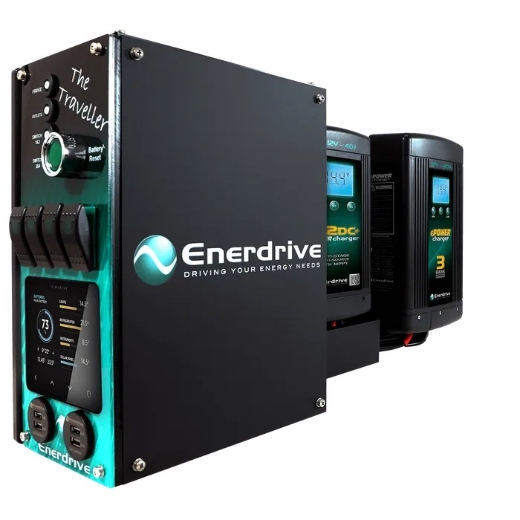 Picture of ENERDRIVE LEFT MOUNT TRAVELLER 02 SYSTEM - 40A AC CHARGER, 40A DC-DC CHARGER & SIMARINE MONITOR