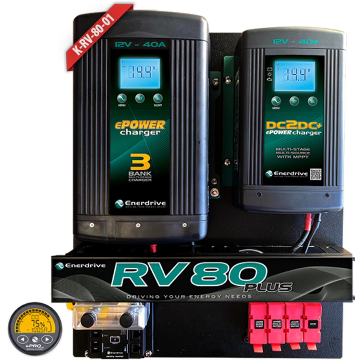 Picture of ENERDRIVE RV 80 PLUS INSTALLATION KIT - DC2DC40+ CHARGER, EN31240 40A AC CHARGER, EPRO MONITOR & FUSING