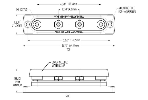 Picture of BLUE SEA 150AMP COMMON BUSBAR - 4 X 1/4 STUD TERMINAL (COVER IS # BS2715)