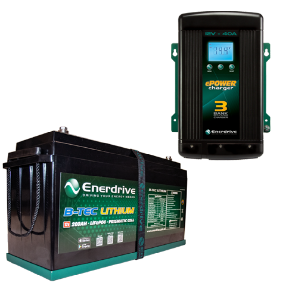 Picture of ENERDRIVE EPOWER B-TEC G2 12V 200AH LITHIUM BATTERY & 12V 40A AC CHARGER BUNDLE