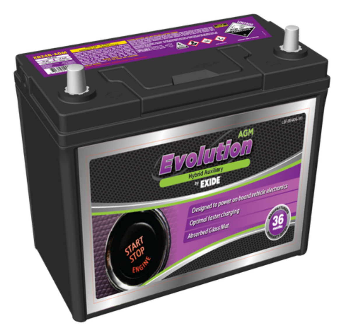 Picture of S46B24R - 12VOLT 370CCA 45AH EXIDE AGM STOP/START HYBRID AUXILIARY BATTERY - LHP